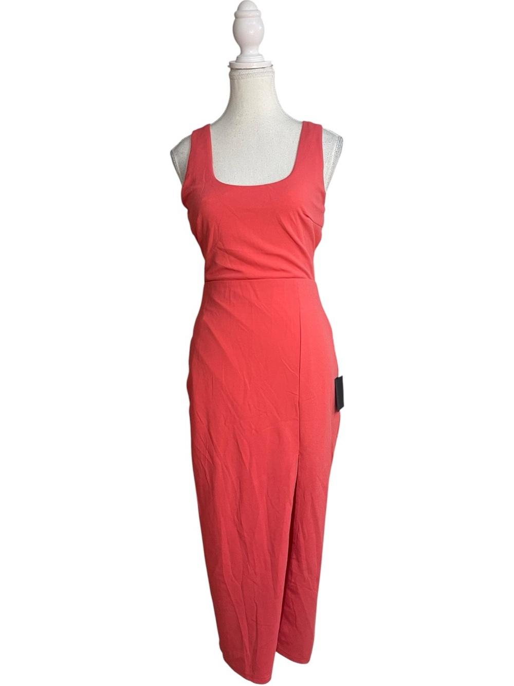 Lulus Sultry Elegance Square Neck Bodycon Midi Dress Coral Pink
